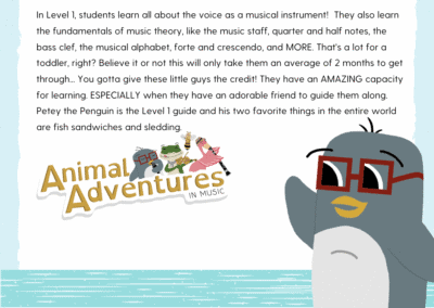 Cute animal cartoon singing and playing musical instruments for kids music education.