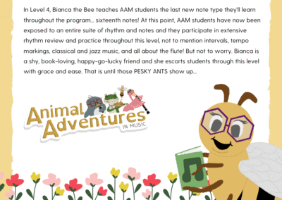 Cute cartoon bee character with glasses holding a music book, promoting music education for kids.